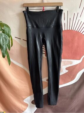 Spanx Leggings Women’s Size Xl Faux Leather Black Pull On Shaping Stretch